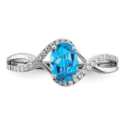 14K White Gold 1/10 ct tw Swiss Blue Topaz & Diamond Oval Twist Ring – view 6