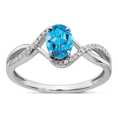 14K White Gold 1/10 ct tw Swiss Blue Topaz & Diamond Oval Twist Ring
