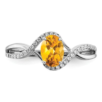 14K White Gold 1/10 ct tw Citrine & Diamond Oval Twist Ring – view 5