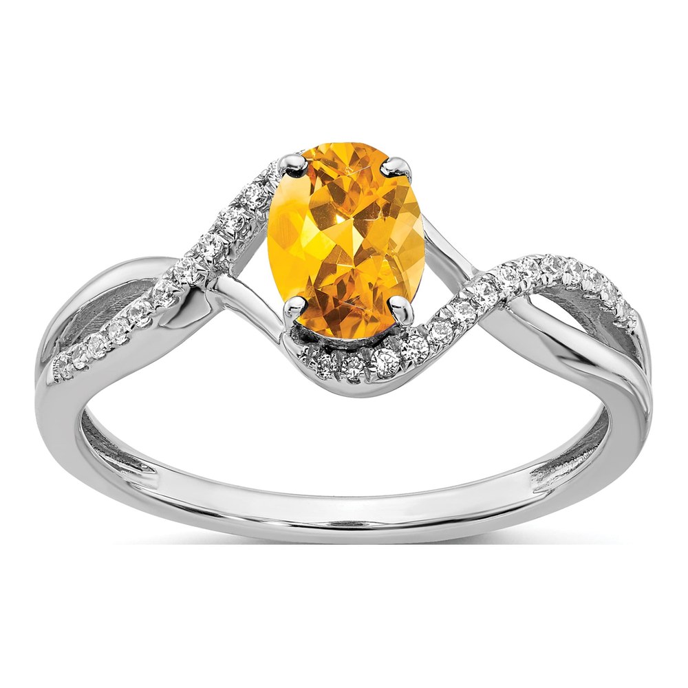 14K White Gold 1/10 ct tw Citrine & Diamond Oval Twist Ring