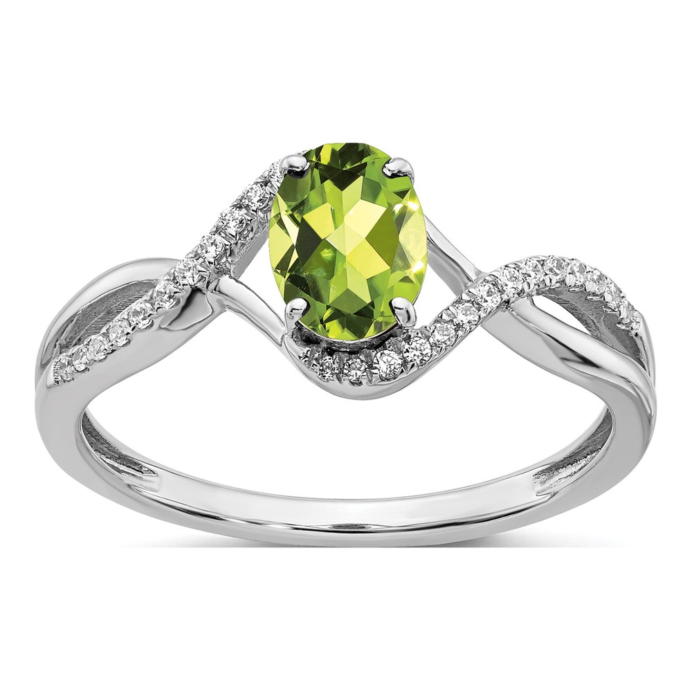 14K White Gold Oval Peridot & Diamond Twist Ring