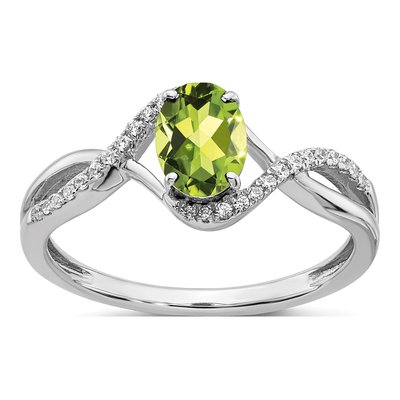 14K White Gold 1/10 ct tw Peridot & Diamond Oval Twist Ring