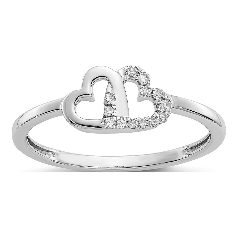 14K White Gold 1/20 ct tw Diamond Double Heart Ring