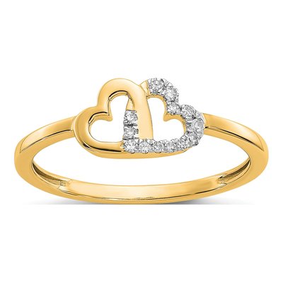 14K Yellow Gold 1/20 ct tw Diamond Double Heart Ring