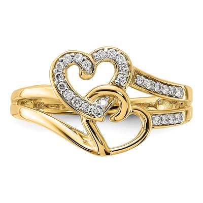 10K Yellow Gold 1/10 ct tw Diamond Double Heart Ring – view 4