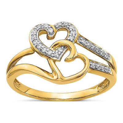 10K Yellow Gold 1/10 ct tw Diamond Double Heart Ring