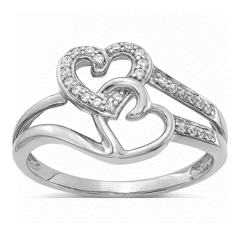 14K White Gold 1/10 ct tw Diamond Two Hearts Ring
