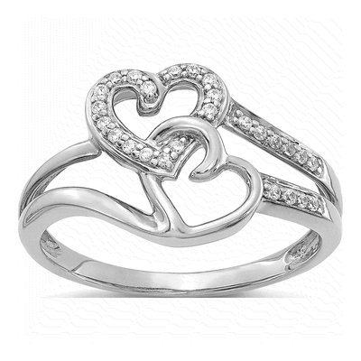 14K White Gold 1/10 ct tw Diamond Two Hearts Ring