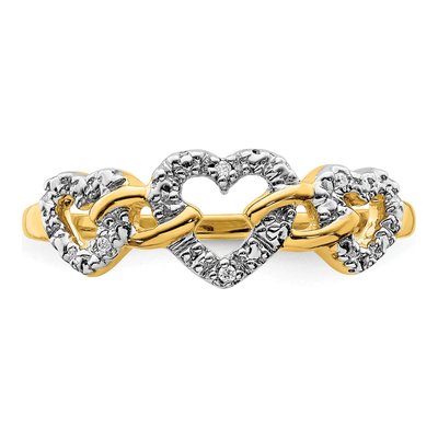 14K Yellow Gold Diamond Triple Heart Ring – view 6