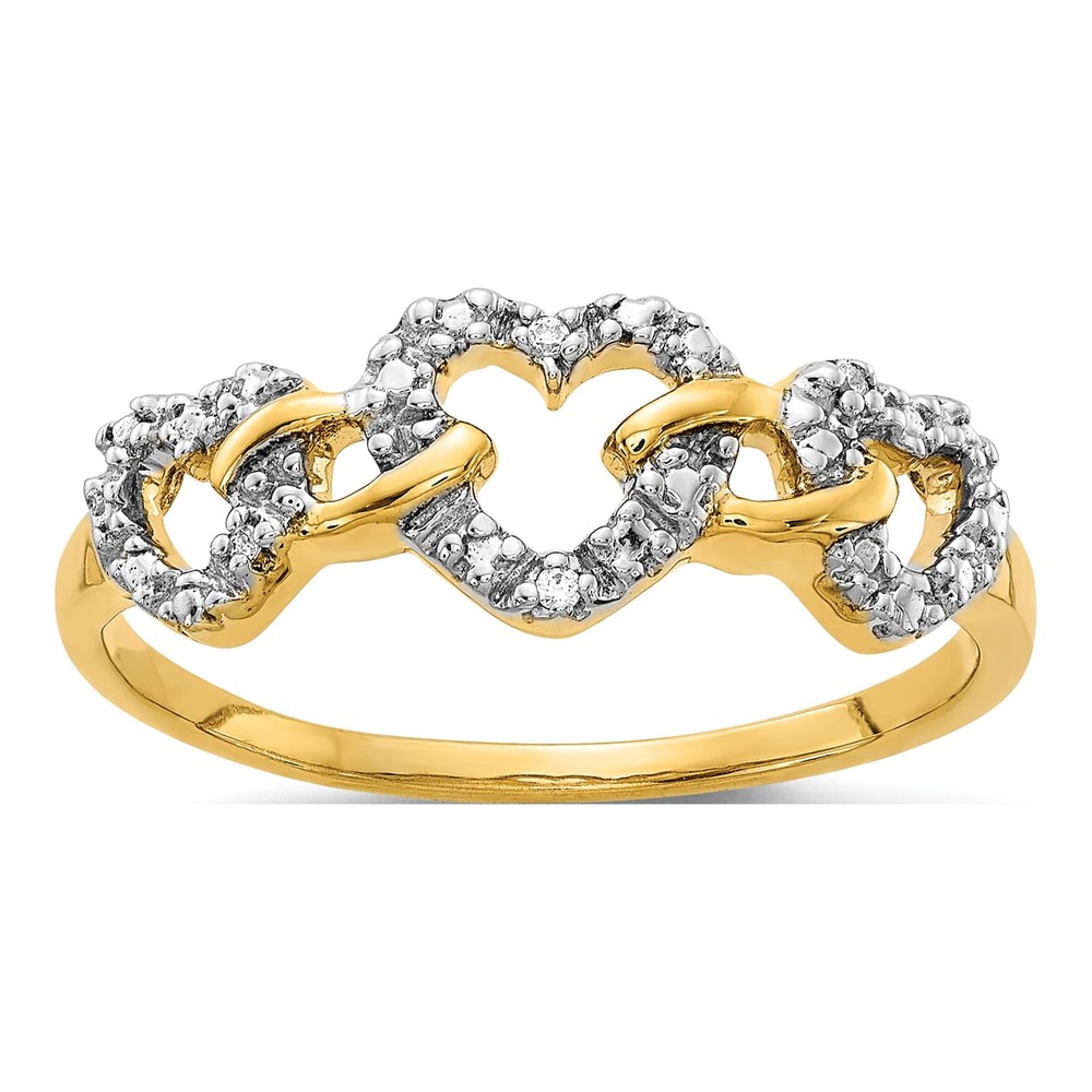 14K Yellow Gold Diamond Triple Heart Ring