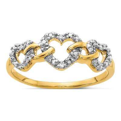 14K Yellow Gold Diamond Triple Heart Ring