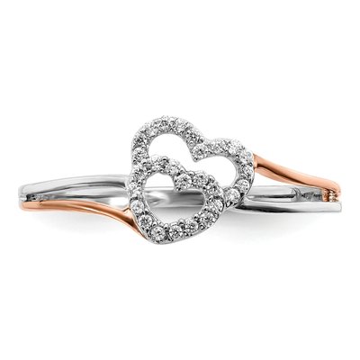 14K Two-Tone Gold 1/10 ct tw Diamond Double Heart Ring – view 5
