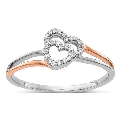 14K Two-Tone Gold 1/10 ct tw Diamond Double Heart Ring