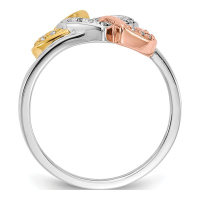 14K Tri-Color Gold 1/15 ct tw Diamond Triple Heart Ring – view 3