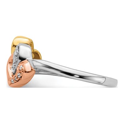 14K Tri-Color Gold 1/15 ct tw Diamond Triple Heart Ring – view 4