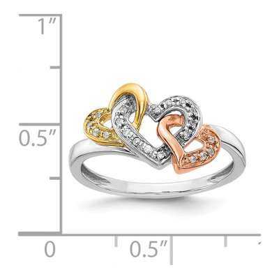 14K Tri-Color Gold 1/15 ct tw Diamond Triple Heart Ring – view 5