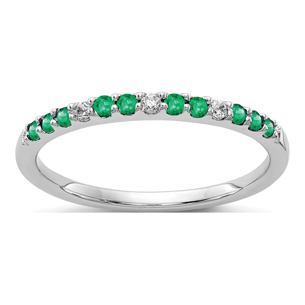 10K White Gold 1/20 ct tw Emerald & Diamond Ring