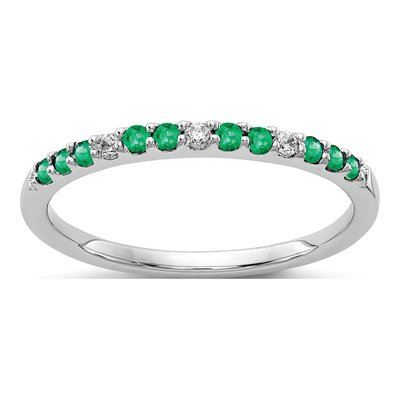 10K White Gold 1/20 ct tw Emerald & Diamond Ring