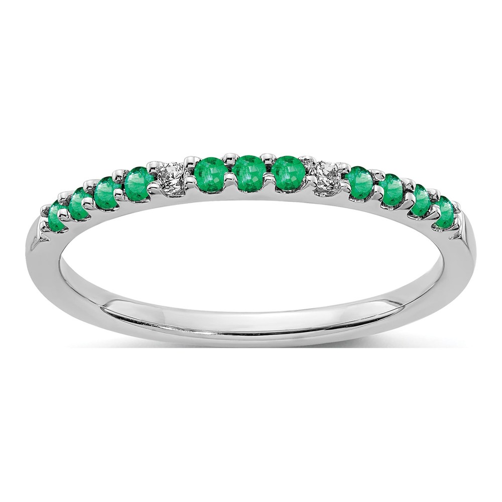 14K White Gold Emerald & Diamond Ring