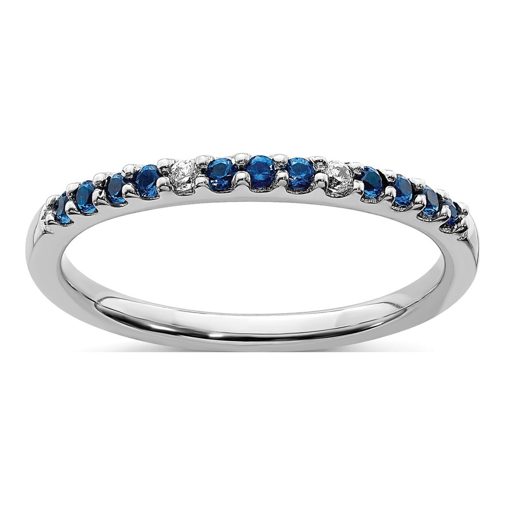 14K White Gold Diamond & Blue Sapphire Band Ring