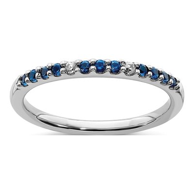 14K White Gold Diamond & Blue Sapphire Band Ring