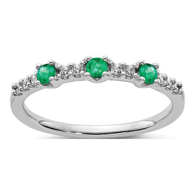 14K White Gold 1/10 ct tw Emerald & Diamond 3-Stone Ring
