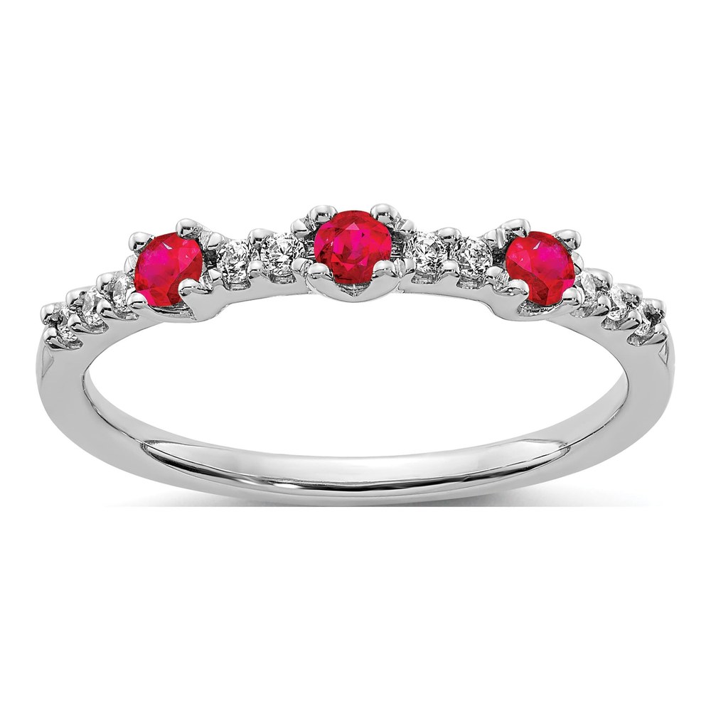 14K White Gold Ruby & Diamond 3-Stone Ring
