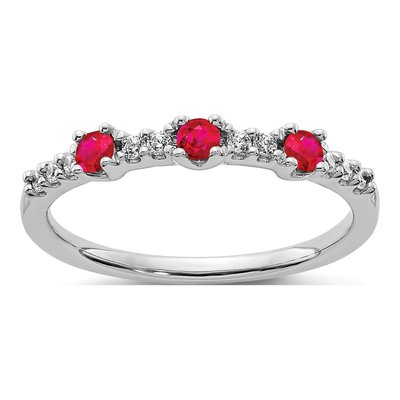 14K White Gold 1/10 ct tw Ruby & Diamond 3-Stone Ring