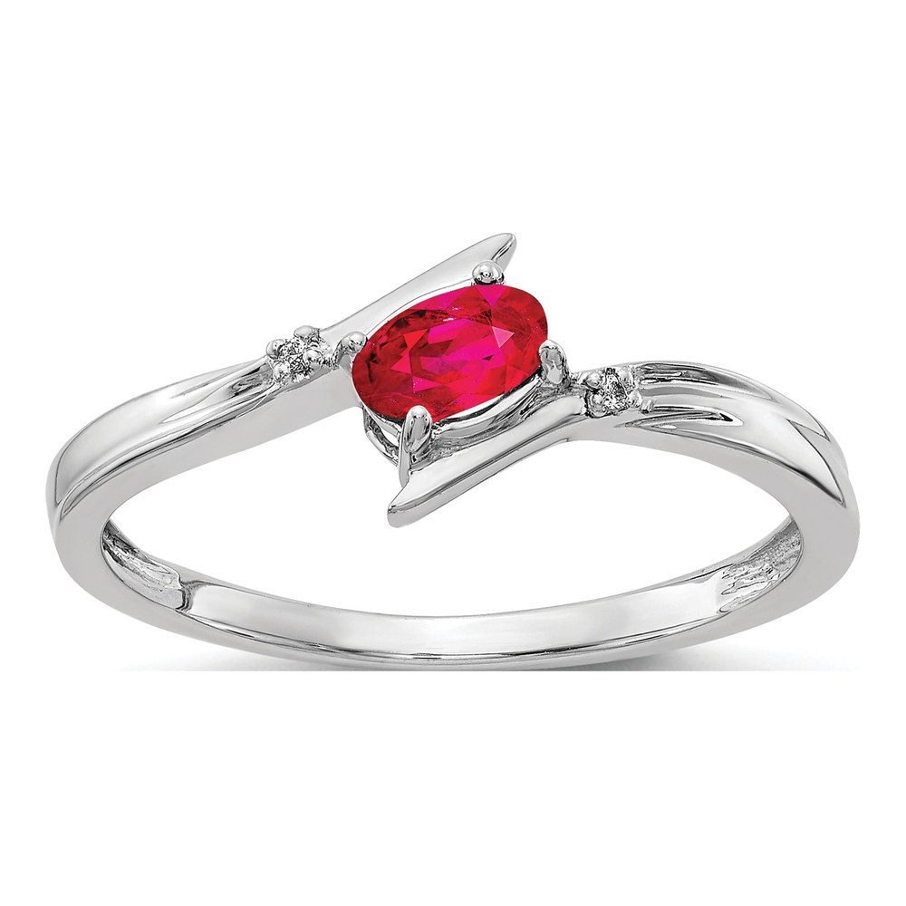 14K White Gold Ruby & Diamond Oval Bypass Ring