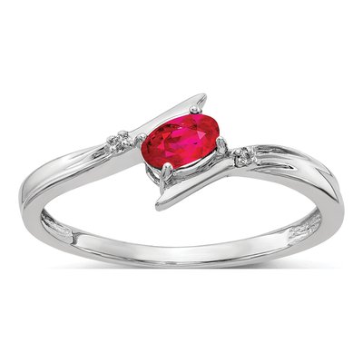 14K White Gold Ruby & Diamond Oval Bypass Ring