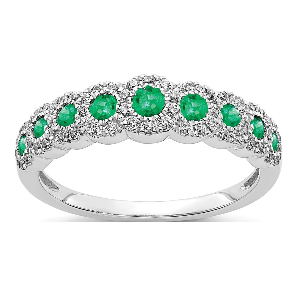 14K White Gold 1/4 ct tw Emerald & Diamond Graduated Ring
