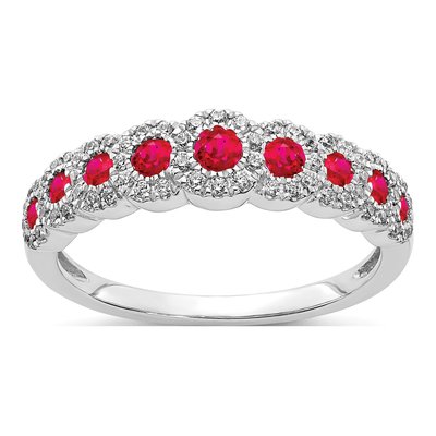 14K White Gold 1/4 ct tw Ruby & Diamond Graduated Ring