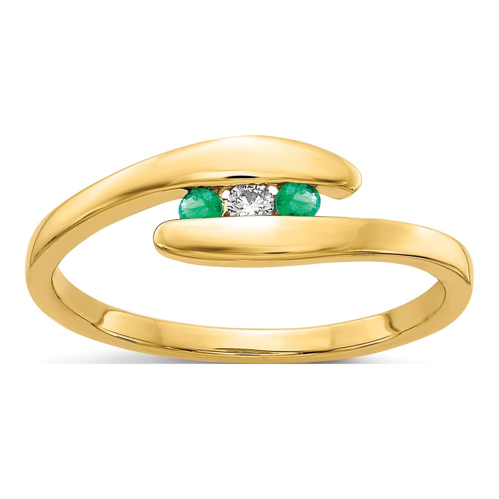 14K Yellow Gold Emerald & Diamond Bypass Ring