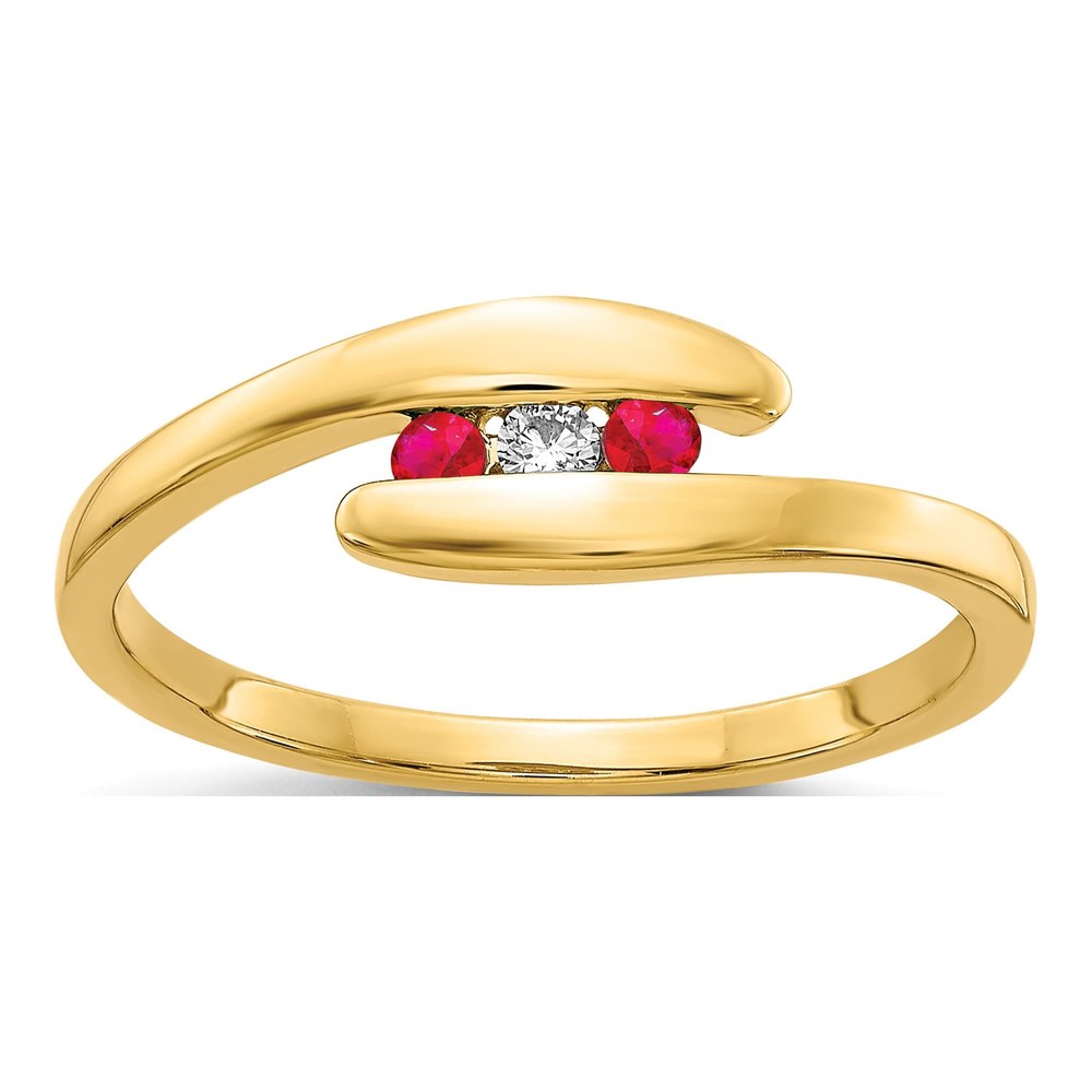 14K Yellow Gold Ruby & Diamond Bypass Ring