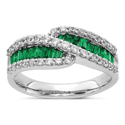 14K White Gold 5/8 ct tw Emerald & Diamond Bypass Ring