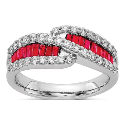 14K White Gold 5/8 ct tw Ruby & Diamond Bypass Ring