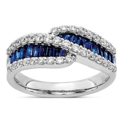 14K White Gold 5/8 ct tw Sapphire & Diamond Baguette Bypass Ring