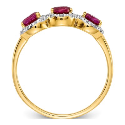 14K Yellow Gold 1/8 ct tw Ruby & Diamond Oval 3-Stone Ring – view 3