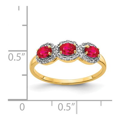14K Yellow Gold 1/8 ct tw Ruby & Diamond Oval 3-Stone Ring – view 4