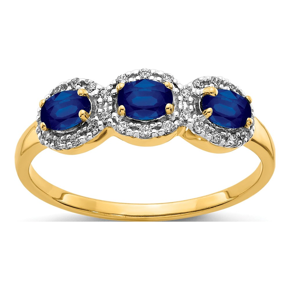 14K Yellow Gold Sapphire & Diamond 3-Stone Ring