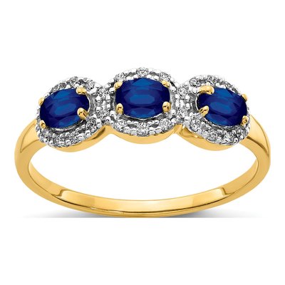 14K Yellow Gold 1/8 ct tw Sapphire & Diamond 3-Stone Ring