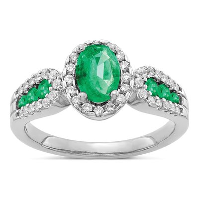 14K White Gold 1/3 ct tw Emerald & Diamond Oval Halo Ring