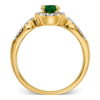 14K Yellow Gold 1/3 ct tw Emerald & Diamond Oval Halo Ring – view 2