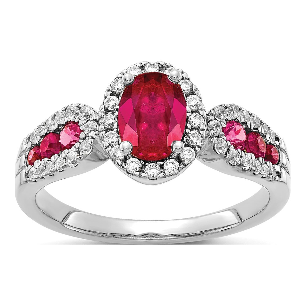 14K White Gold 1/3 ct tw Ruby & Diamond Oval Halo Ring