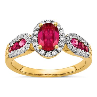 14K Yellow Gold 1/3 ct tw Ruby & Diamond Oval Halo Ring