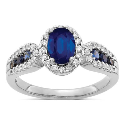 14K White Gold 1/3 ct tw Sapphire & Diamond Halo Ring