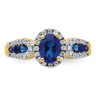 14K Yellow Gold 1/3 ct tw Sapphire & Diamond Oval Halo Ring – view 5