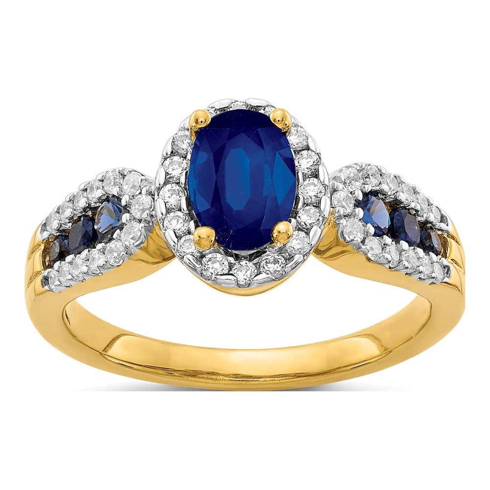 14K Yellow Gold 1/3 ct tw Sapphire & Diamond Oval Halo Ring