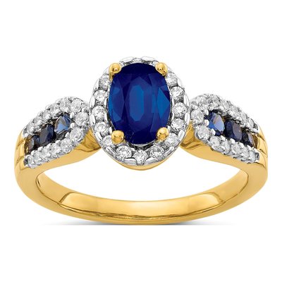 14K Yellow Gold 1/3 ct tw Sapphire & Diamond Oval Halo Ring