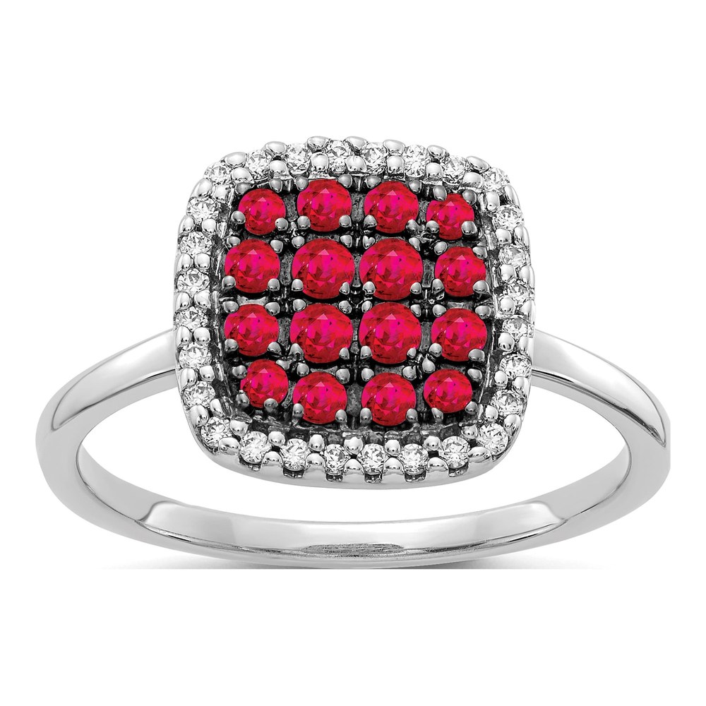 14K White Gold 1/6 ct tw Ruby & Diamond Cluster Ring
